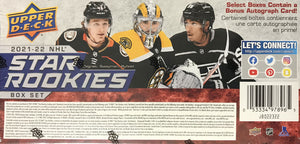 2021 2022 Upper Deck NHL STAR ROOKIES 25 Card Set with Cole Caufield, Jeremy Swayman and Trevor Zegras PLUS