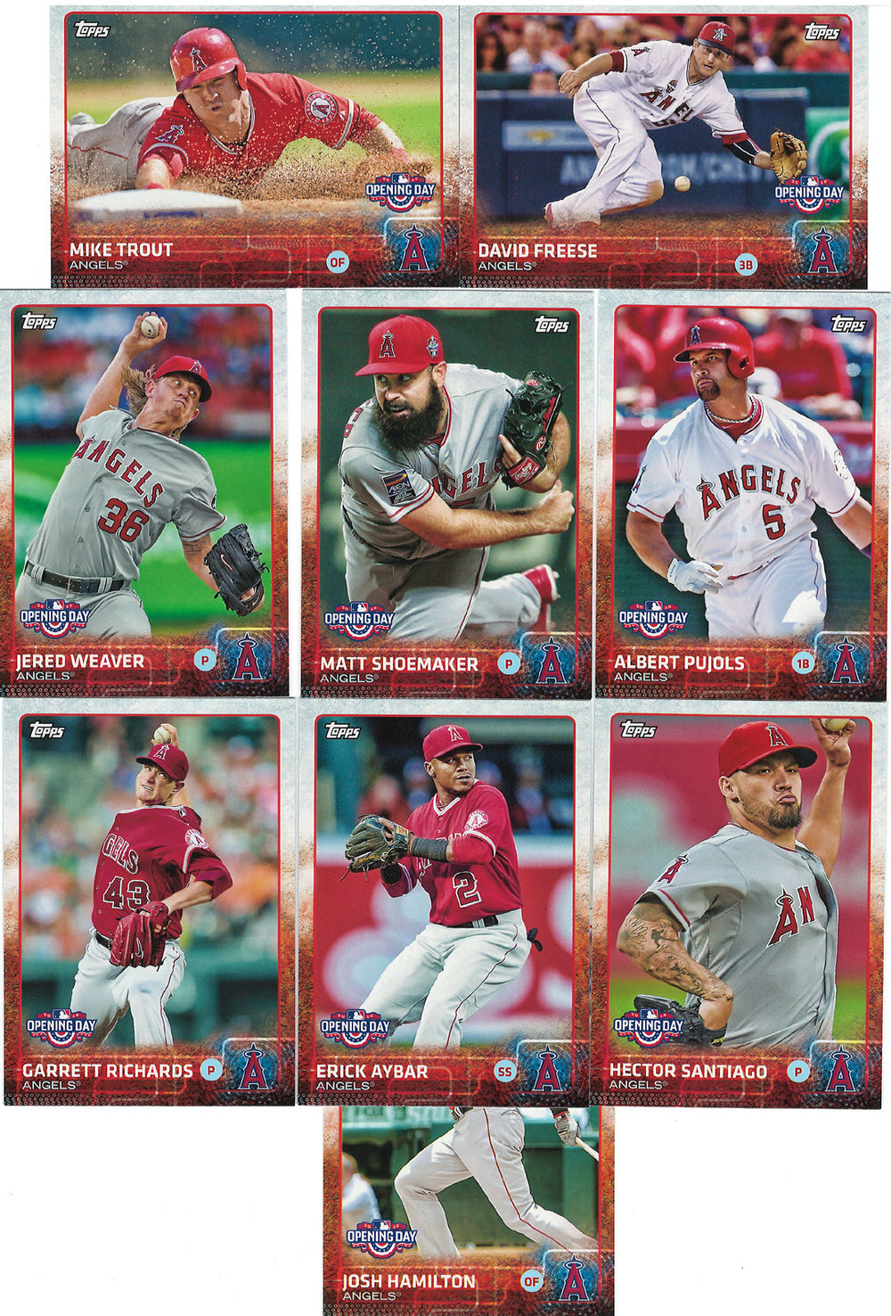 Los Angeles Angels 2015 OPENING DAY Series 9 card Team Set with MikeTrout