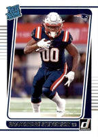 Rhamondre Stevenson 2021 Donruss Mint Rated Rookie Card #286 picturing Him in his Blue New England Patriots Jersey
