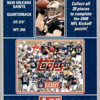 Drew Brees 2008 Topps Kickoff Puzzle Football Series Mint Card #6