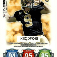 Drew Brees 2010 Topps Attax Expired Code Cards Football Series Mint Card