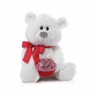 GUND Delisha Valentine's Day White Teddy Bear Red Bow Pink Cupcake Plush Toy
