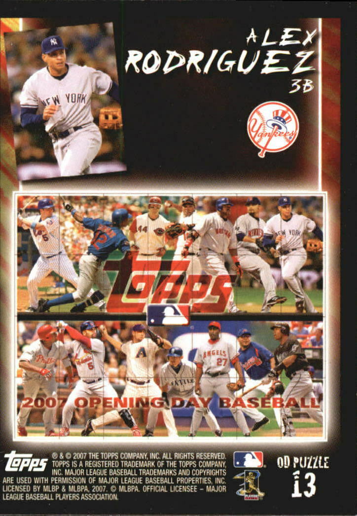 Alex Rodriguez 2007 Topps Opening Day Puzzle Series Mint Card #P13