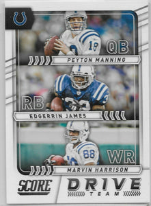 Peyton Manning 2017 Score Drive Team Series Mint Card #19 with Edgerrin James and Marvin Harrison
