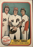 Mike Schmidt / Pete Rose / Bowa 1981 Fleer Triple Threat Series Card.  ERROR NO#
