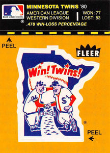 Minnesota Twins 1981 Fleer Logo Sticker Series Mint Card