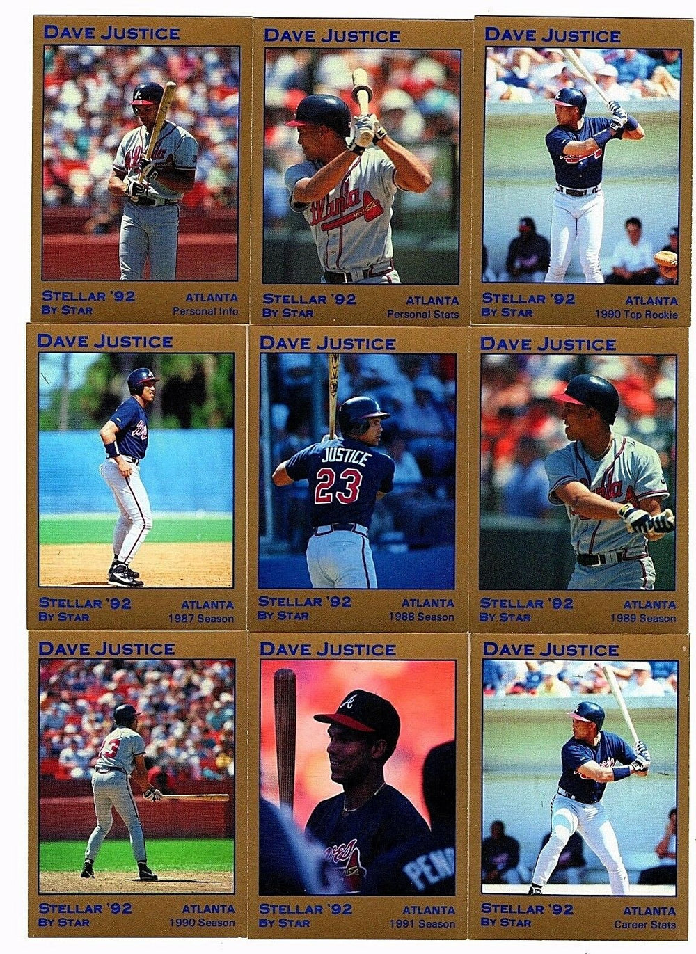 Dave Justice 1992 Star Company STELLAR Series Complete Mint Set.