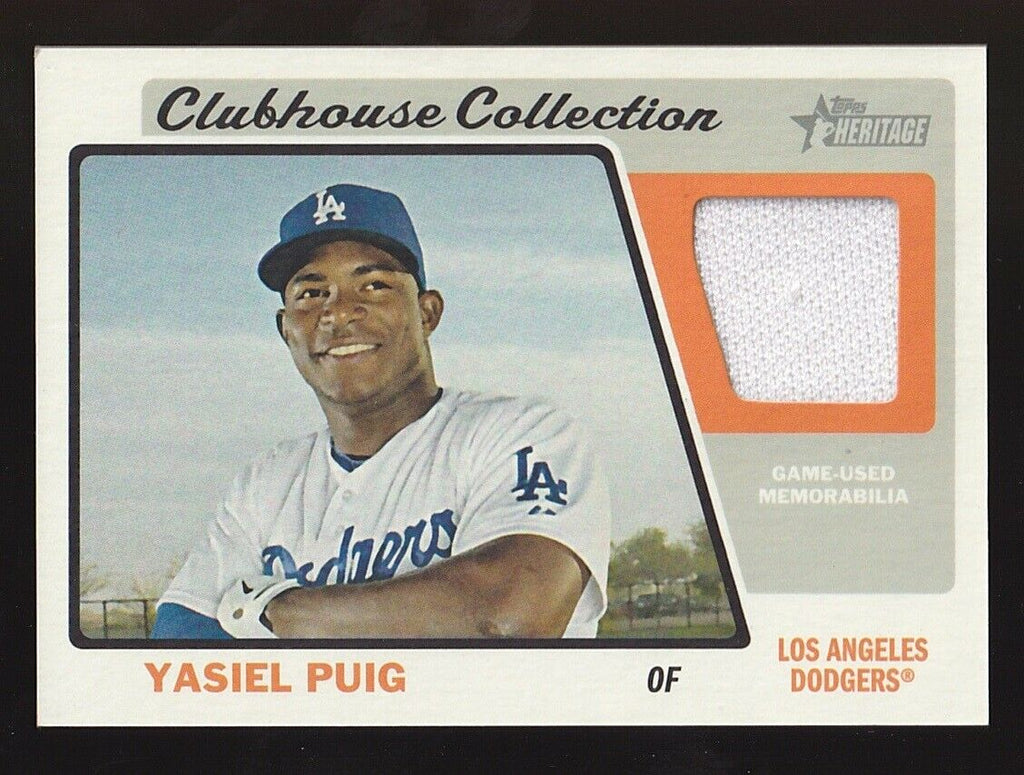 The Strictly Mint Card Co. Inc. Yasiel Puig 2015 Topps Heritage Clubhouse Collection Game used Jersey (White Swatch)
