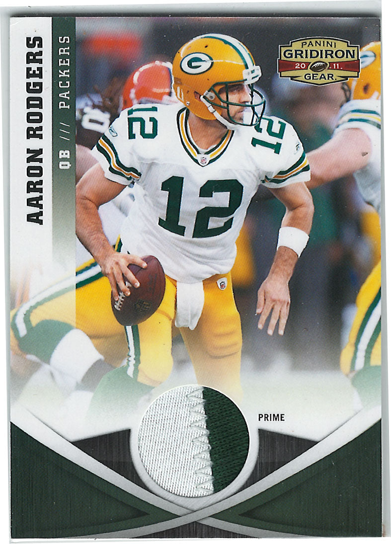 Aaron Rodgers 2011 Panini Gridiron RARE Prime Game Used Jersey Numbered 4 of only 5 made.