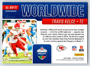 Travis Kelce 2020 Panini Prestige Worldwide Series Mint Card #WW-TK