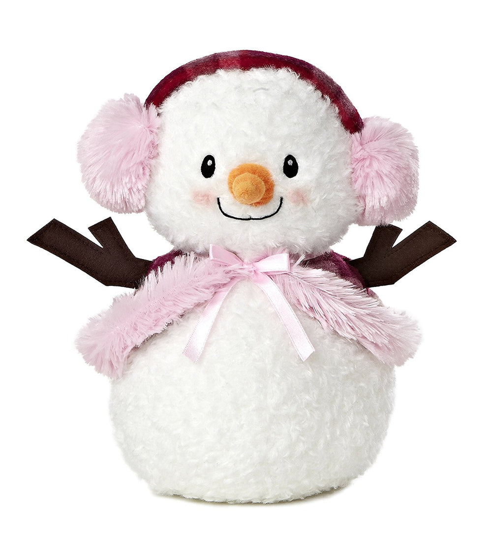 Aurora Bundled Up Snow Lady Snowman Pink Plush 10