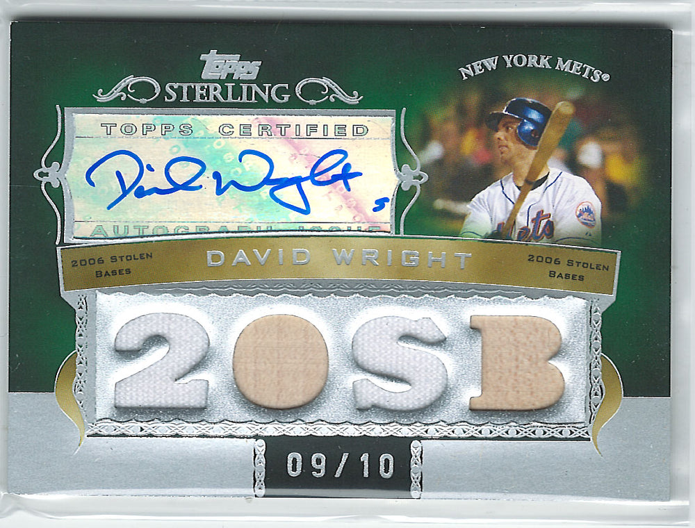 David Wright 2007 Topps Sterling RARE AUTOGRAPHED QUADRUPLE Game Used Jerseys (2) + Bats (2)  #9/10